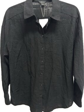 Monkl Black Lightweight Casual Linen Blend Button-Up Shirt